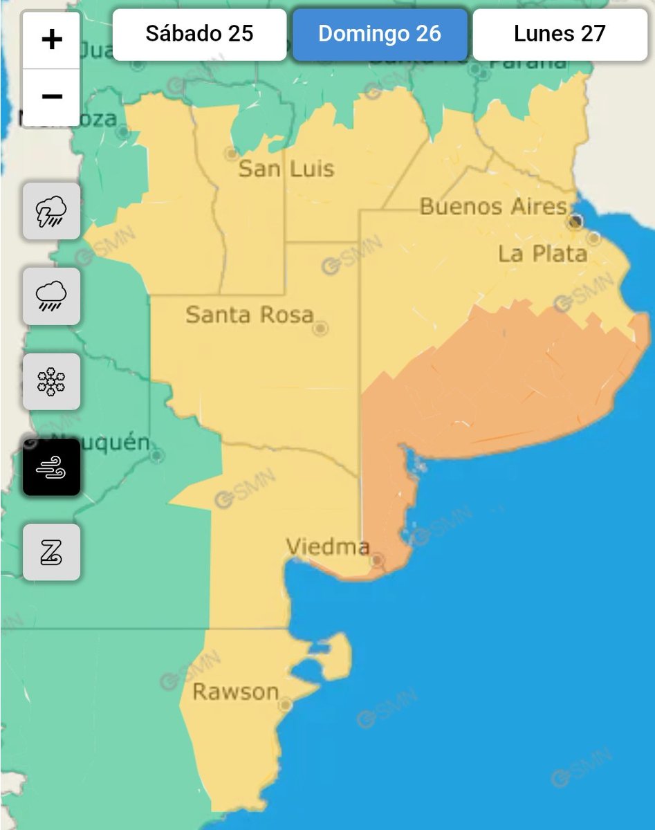 SurTormentas's tweet photo. ⚠️ Rige un alerta nivel amarillo y naranja por fuertes vientos por parte del SMN.

🟡 Vientos con velocidades entre 40 y 50 km/h, y ráfagas que pueden alcanzar los 90 km/h.

🟠 Vientos con velocidades entre 50 y 70 km/h, y ráfagas que pueden superar los 100 Km/h. https://t.co/PR9DmVrAdA
