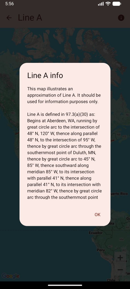 BioRustStudios's tweet photo. Something I have wanted to add to the band plan app was a restriction map. There are a handful of georelated restrictions in the #HamRadio rules (#Part97). Here is what the Line A (you cannot transmit between 420 and 430 MHz north of this line) restriction looks like mapped out. https://t.co/P5NbY9Dr42