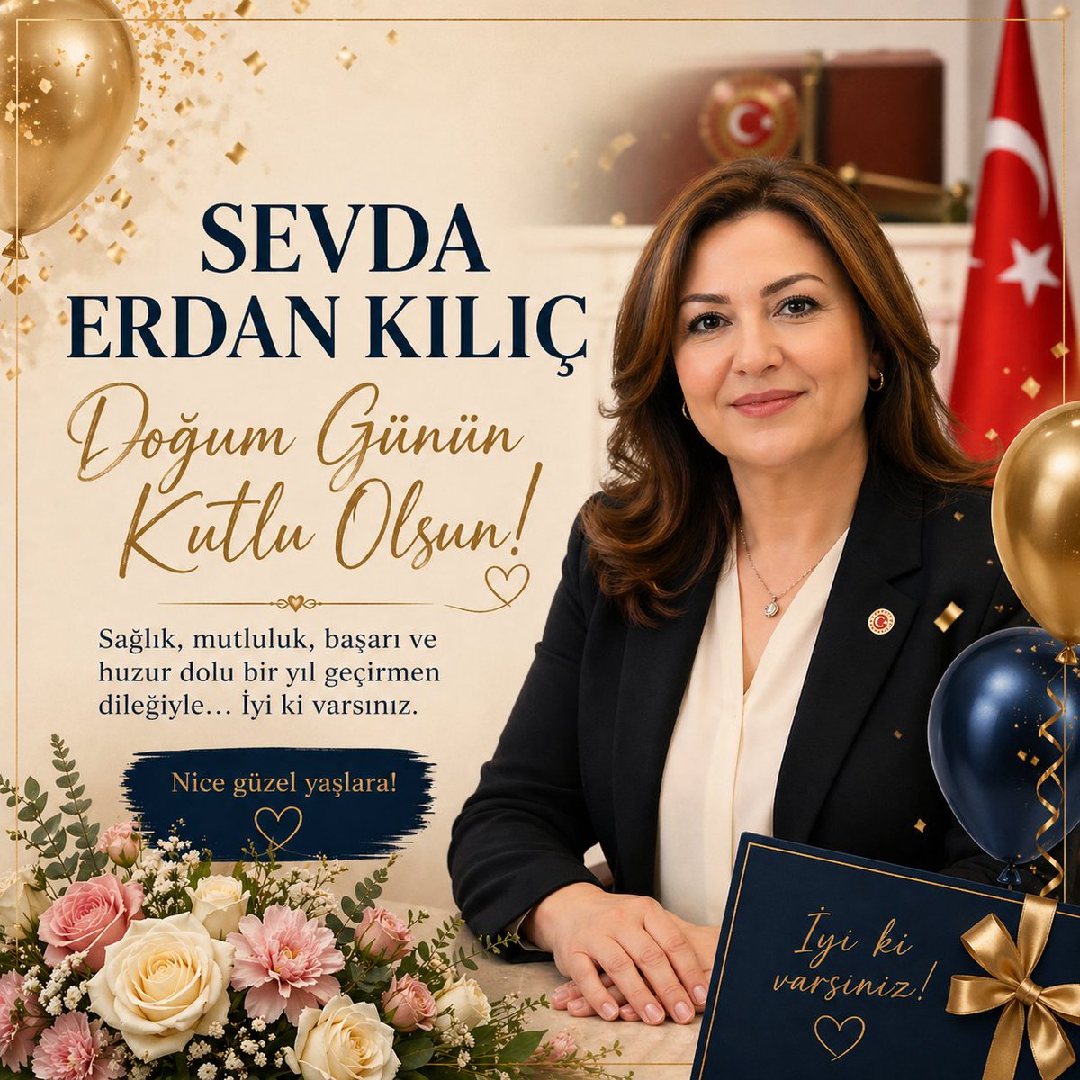 Sayın <a href="/SEVDAERDAN/">Av. Sevda Erdan Kılıç</a> 
Dogum gününüz kutlu olsun.
Yeni yaşınız sağlık, mutluluk,huzur katsın hayatınıza.
Bende bir anneyim,denizin annesine mutluluklar dilerim.
#31TemmuzCovidYasasıMağdurları