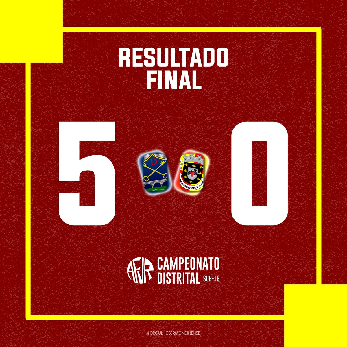 🏁 RESULTADO FINAL 💛❤️⚽️💪
.
🏆 CAMPEONATO DISTRITAL DE JUNIORES - SUB 18
.
⚽ Chaves "B" 🆚 Mondinense
.
.
#desde1924
#orgulhosermondinense