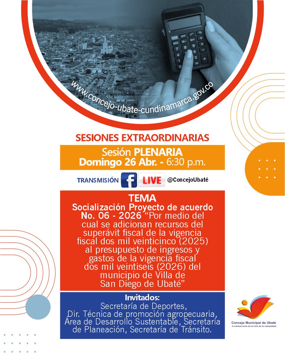ConcejoUbate's tweet photo. Sesión Plenaria Domingo 26 de abril, con transmisión #facebooklive desde las 6:30 p.m. https://t.co/SY3DbISYCN