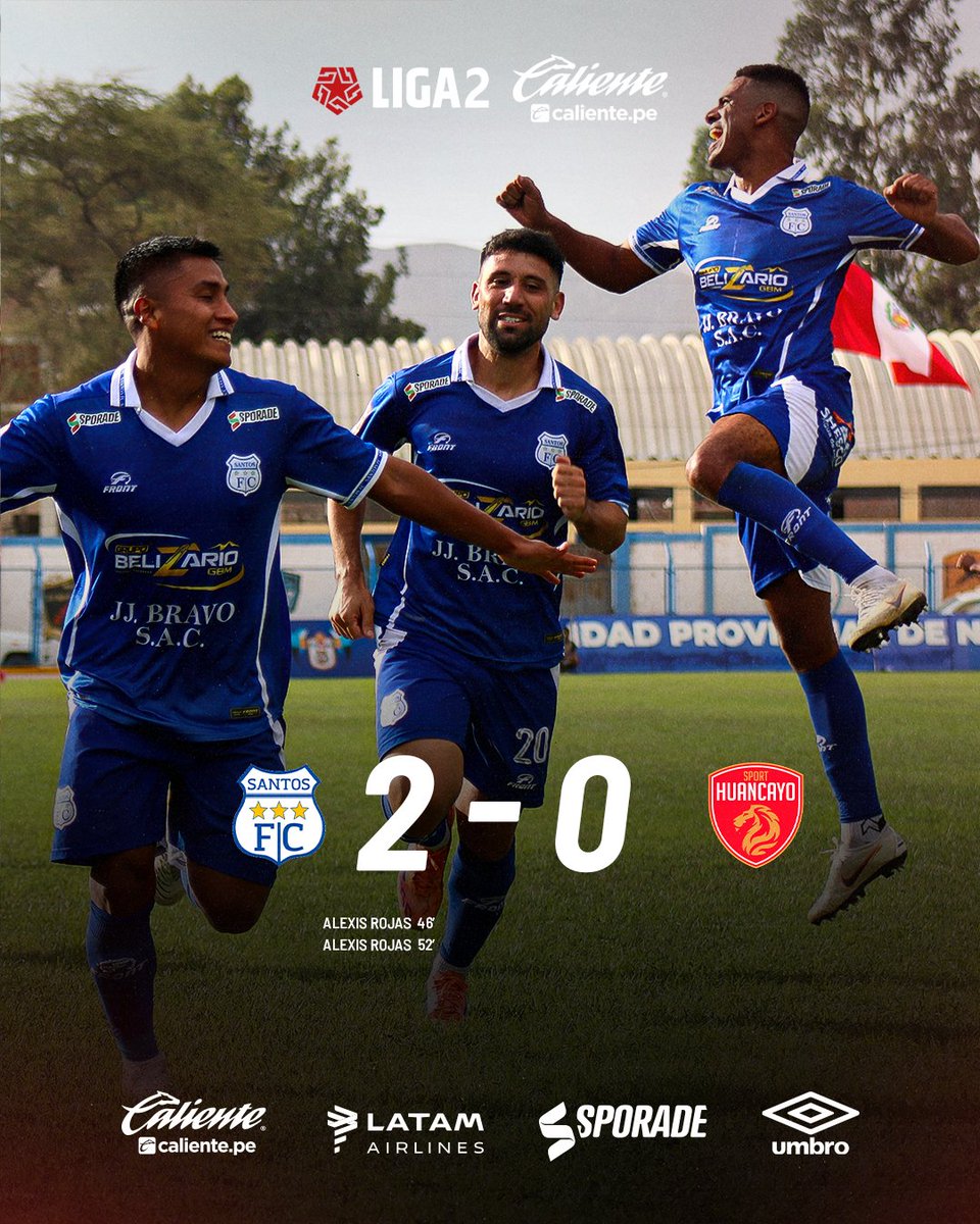 Liga2_oficial's tweet image. ¡𝗧𝗿𝗶𝘂𝗻𝗳𝗼 𝗱𝗲 𝗦𝗮𝗻𝘁𝗼𝘀 𝗙𝗖! 🔥

Con una actuación brillante de Alexis Rojas, autor de los dos goles, el equipo local superó 2-0 a Sport Huancayo.

📸 ITEA Sport

#Liga2Caliente
#ElAscenso