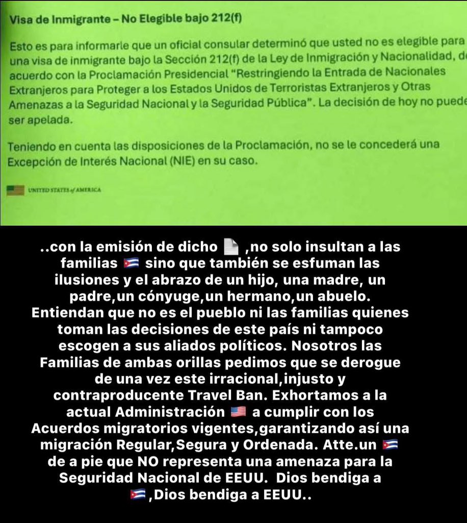 <a href="/POTUS/">President Donald J. Trump</a> <a href="/SecRubio/">Secretary Marco Rubio</a> <a href="/StateDept/">Department of State</a> <a href="/USEmbCuba/">Embajada de los Estados Unidos en Cuba</a> <a href="/DHSgov/">Homeland Security</a> <a href="/SenMullin/">Markwayne Mullin</a> <a href="/RepMariaSalazar/">Rep. María Elvira Salazar</a> <a href="/MarioDB/">Mario Díaz-Balart</a> <a href="/RepMariaSalazar/">Rep. María Elvira Salazar</a> <a href="/RepPettersen/">U.S. Rep. Brittany Pettersen</a> <a href="/nmasUnivision23/">N+ UNIVISION MIAMI</a> <a href="/Telemundo51/">Telemundo51</a> <a href="/Telemundo/">Telemundo</a> <a href="/MarioJPenton/">Mario J. Pentón</a> <a href="/UnivistaTV/">UniVista TV | Política y comedia sin límites.</a> <a href="/CiberCuba/">CiberCuba - Noticias de Cuba 🇨🇺</a>