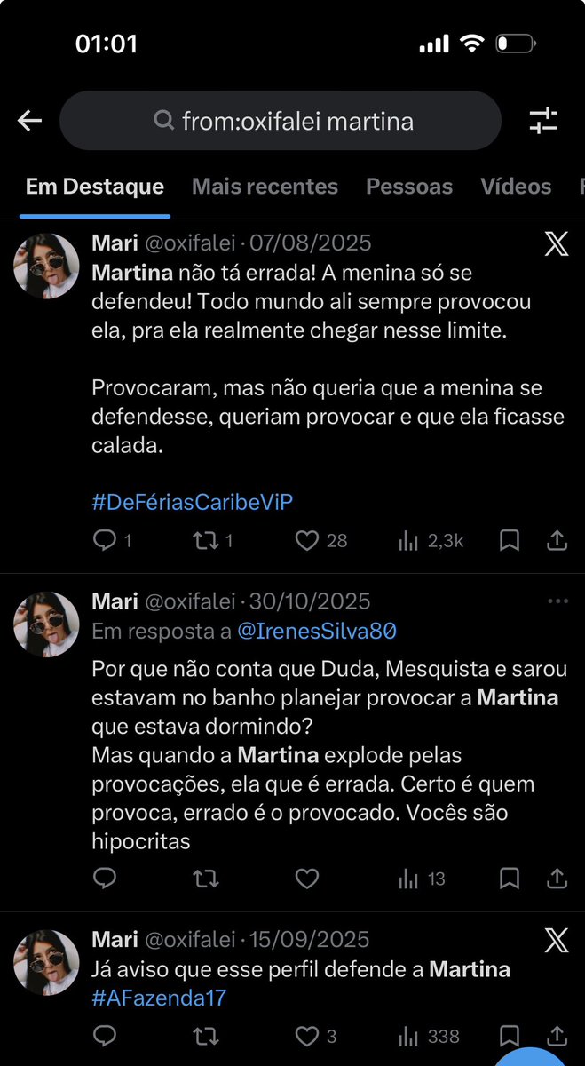 oxifalei's tweet photo. Vou contar pra vocês. Entrei na live do tik tok da Martina ontem. E comentei que Emanuel tinha ganhado a primeira batalha. 
Martina solta: Gui essa não é Mari minha hater no X? 

O adm de bosta dela em vez de verificar se seria eu mesma, ele simplesmente bloqueou. 

Corta pra: https://t.co/NUuZCvvILe