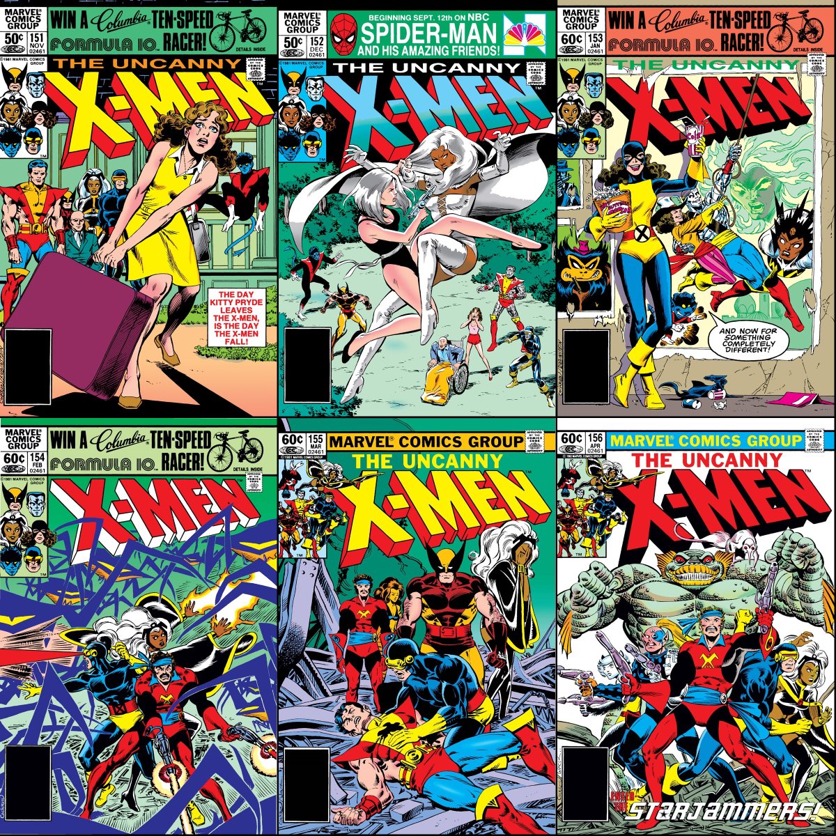 Uncanny X-Men #151-156 cover dated November 1981-April 1982.