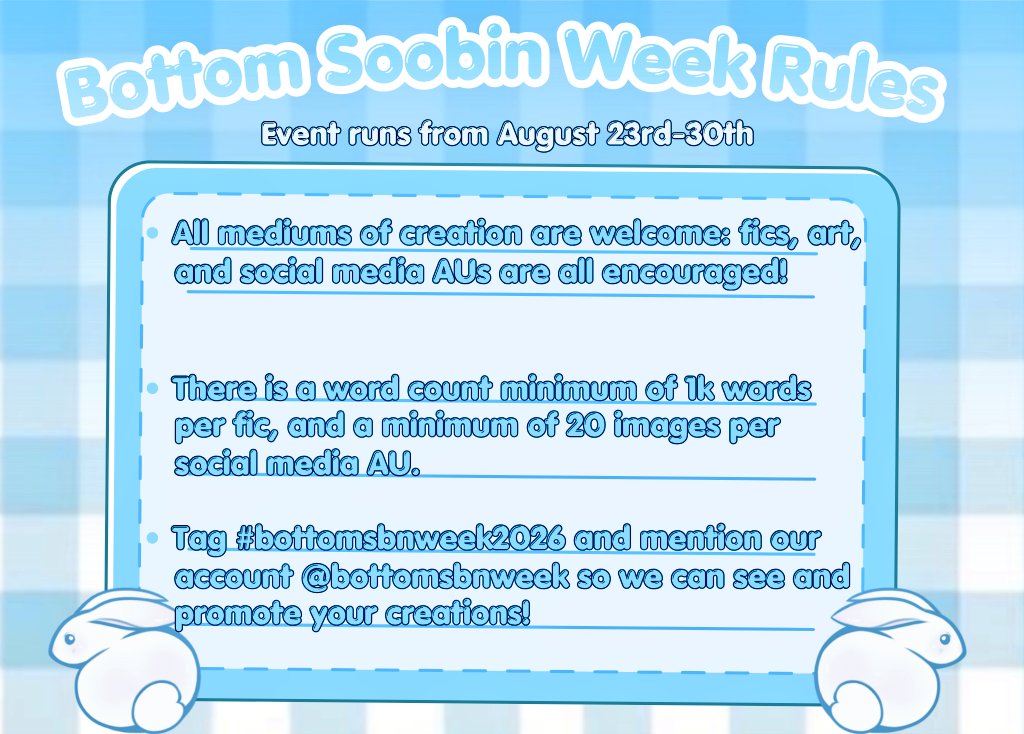 bottomsbnweek's tweet photo. Bottom Sbn Week is getting closer! Let's go over the rules for the event! https://t.co/xd1WDnWVRM