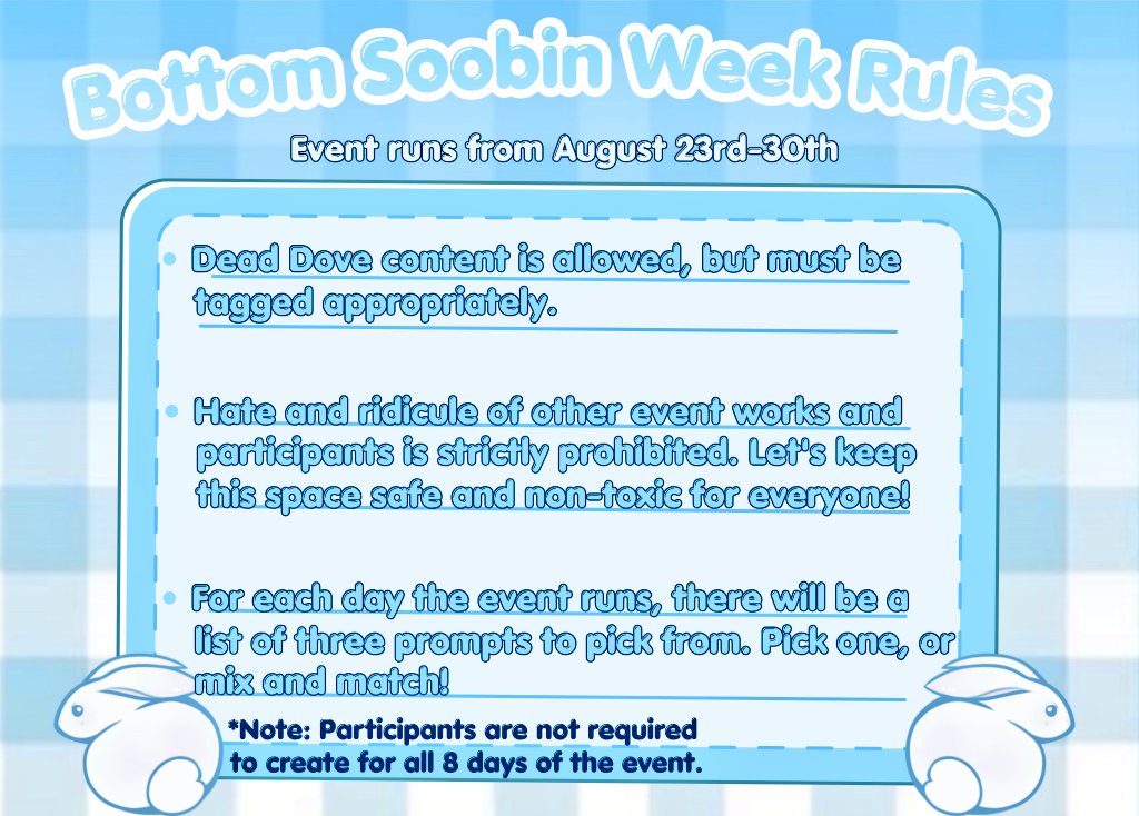 bottomsbnweek's tweet photo. Bottom Sbn Week is getting closer! Let's go over the rules for the event! https://t.co/xd1WDnWVRM