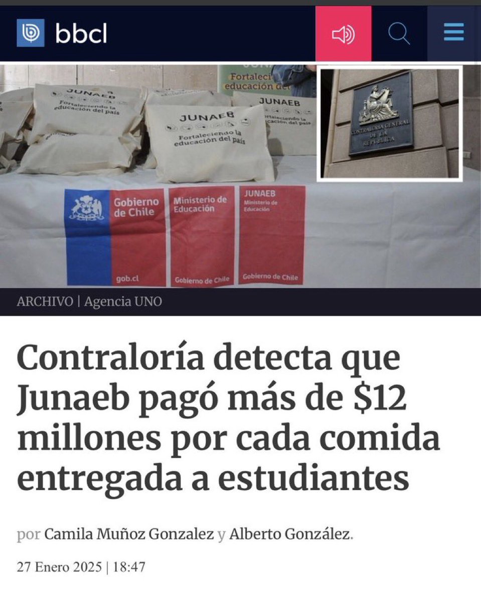 Esta corrupción y robo es lo que va a "recortar " en la Junaeb. Una de las instituciones mas corruptas de Boric.