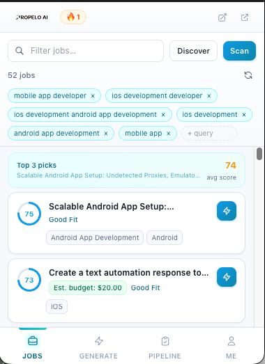 PropeloAI's tweet photo. Once Propelo finds you a high-match job, it generates a proposal using YOUR actual profile; your skills, your experience, your tone. 

Not a template. Not ChatGPT. Something built from who you actually are. 
https://t.co/Su5MVN47NY

#Freelance #Upwork #UpworkProposals #PropeloAI https://t.co/1ufKVLXXxy
