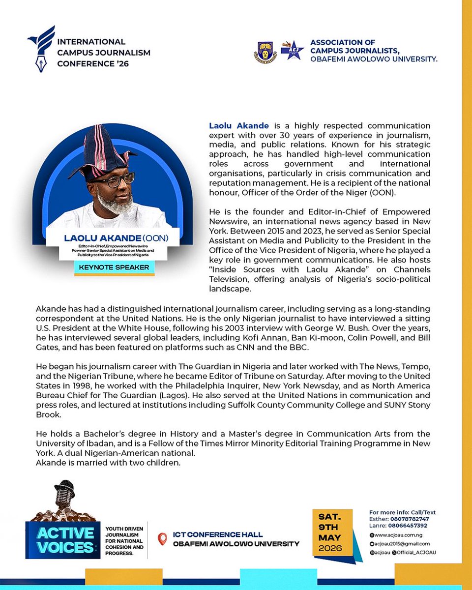 The Association of Campus Journalists (ACJ) OAU tweet media