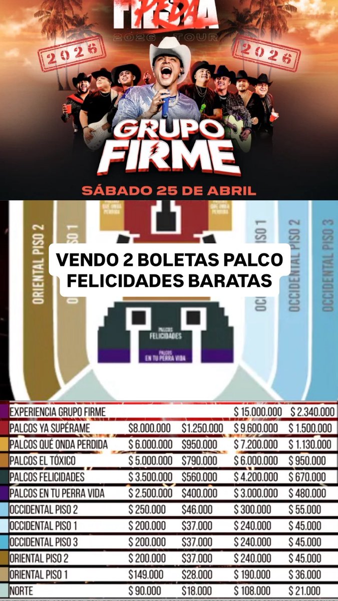 Jsflo_'s tweet photo. Boletas para Grupo Firme en Cali, la última peda. Escribime al DM 100% confiable por medio de Tu Boleta. https://t.co/1m1fAIvXof