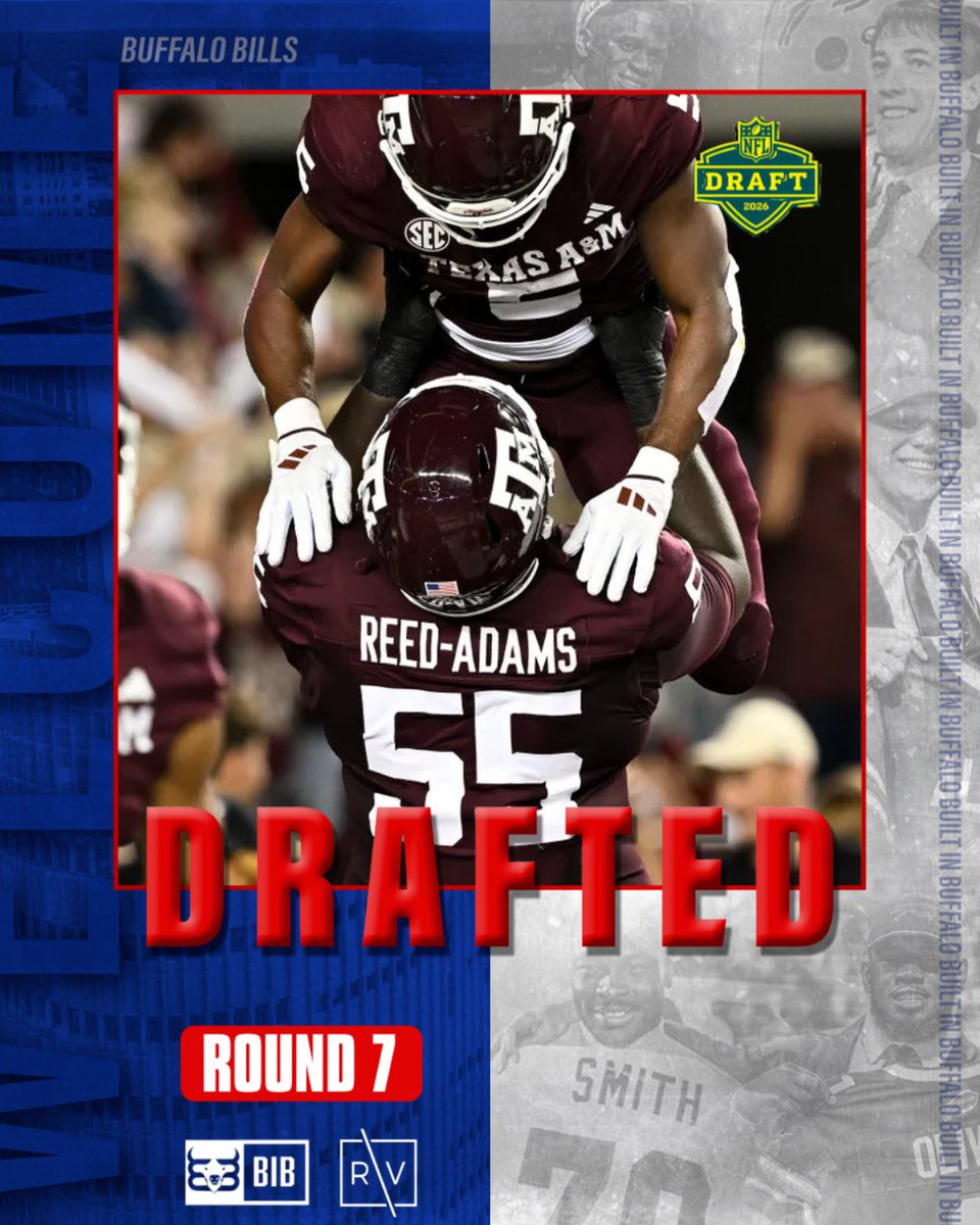 BuiltInBuffalo_'s tweet image. 𝗕𝗥𝗘𝗔𝗞𝗜𝗡𝗚: With the 241st Pick in the 2026 NFL Draft, the #Bills select Texas A&amp;amp;M G Ar'Maj Reed-Adams!

#NFLDraft | #GoBills | #BillsMafia