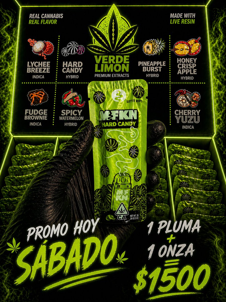 LimonVerde_mx's tweet image. SÁBADO DE PROMO 🔥
1 pluma + 1 onza = $1500 💨🍃
Sabores 🔝 y calidad premium… no te duermas 😮‍💨 #420 #Promo