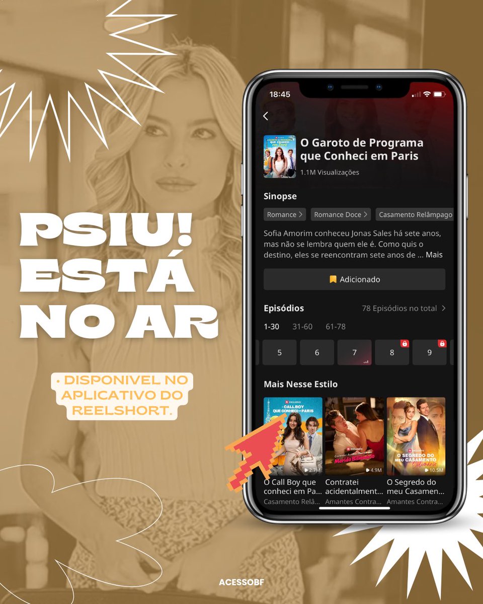 ACESSOBF's tweet photo. 🚨| A novelinha “O Garoto de Programa que Conheci em Paris” já está disponível no aplicativo do @reelshortbrasil. Os 7 primeiros capítulos estão liberados gratuitamente para todos. https://t.co/yXqgqXJ9iZ