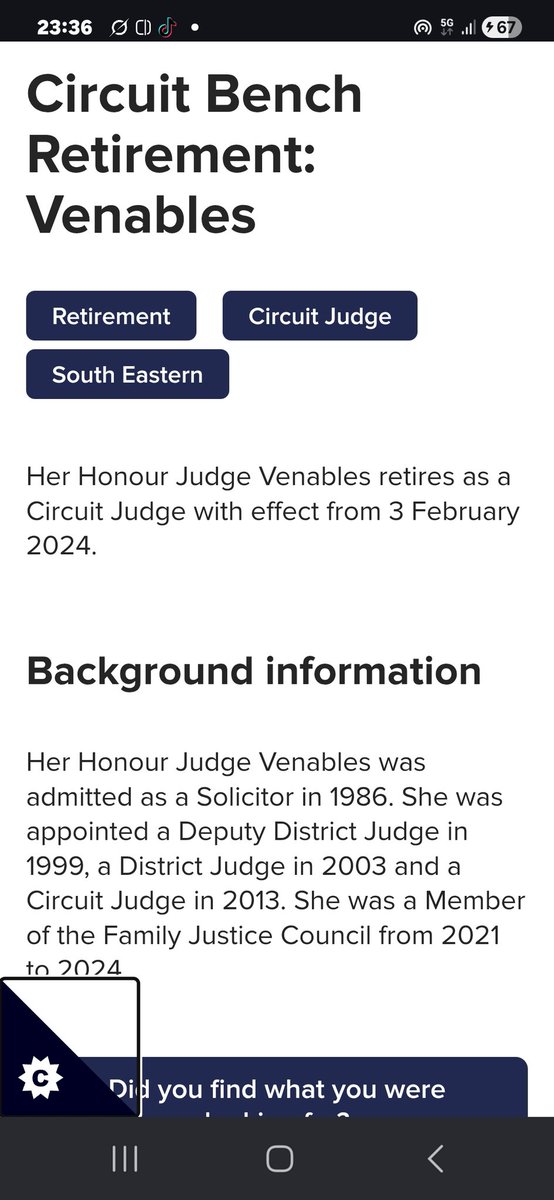 NgoziGodwell's tweet image. Her Honour Judge Karen Ann Venables is retiring as a Circuit Judge, effective February 3, 2024. 👩‍⚖️ #Retirement #Judge