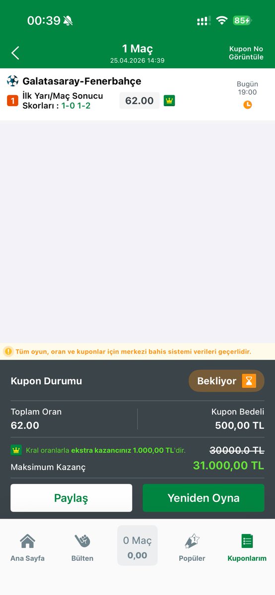 Lothaark's tweet photo. 1 ay önce rüyamda maçkolik ekranında gsnin ilk yarı öne geçtiğini (golü kimin attığını göremedim) ikinci yarının başında 46 olması lazım taliscanın gol attığını gördüm son dakikalarda 90+3 de skriniarın golü ile maç bitiyordu. Belkide bu bir işarettir. Şansımı denedim bakalım https://t.co/fLCOAGPzqy