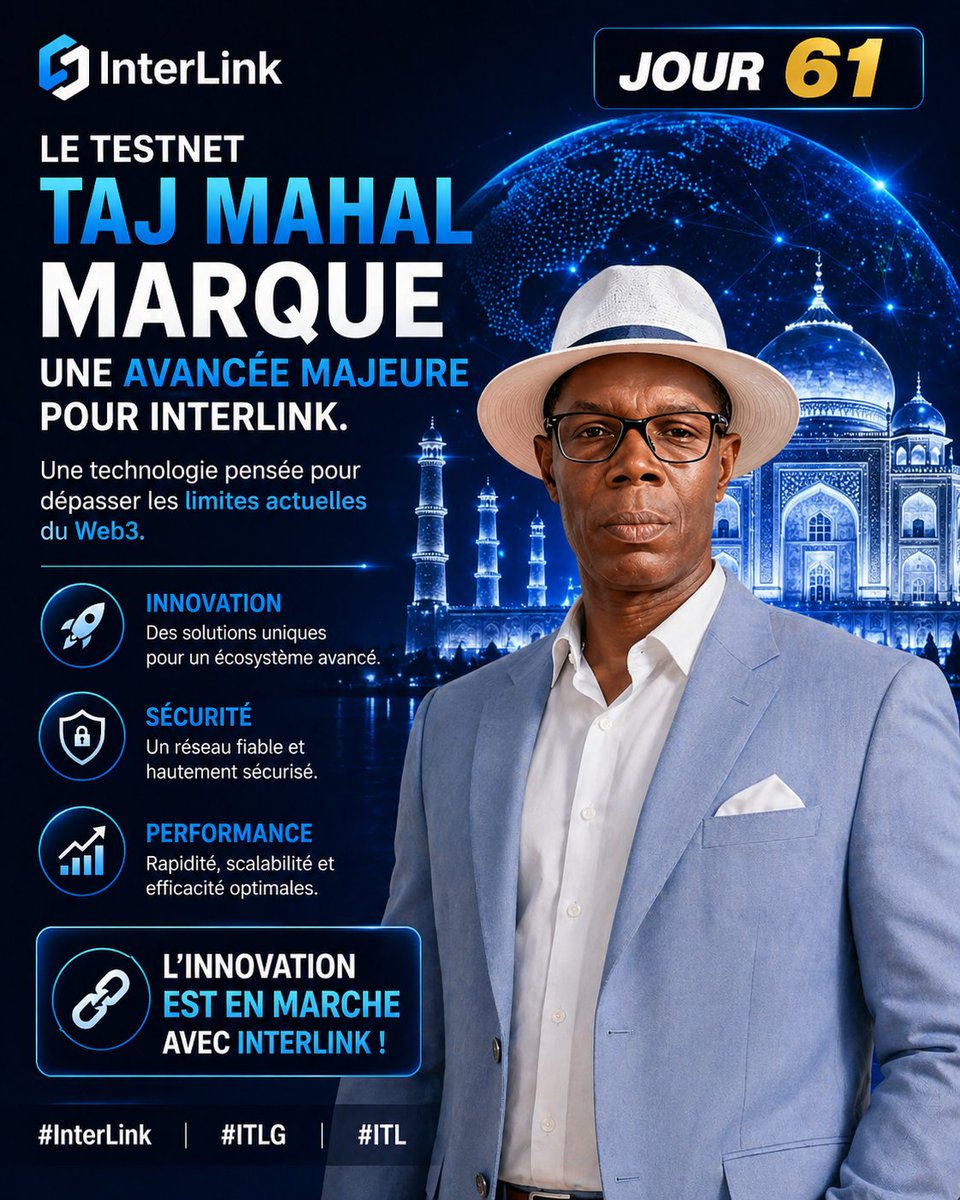 OulaZade's tweet photo. Le Taj Mahal Testnet marque une avancée majeure pour InterLink.
Une technologie pensée pour repousser les limites actuelles du Web3.
L’innovation est en marche.
#InterLink #ITLG #IT
ID INTERLINK 719369 https://t.co/cWxzfR1k0d