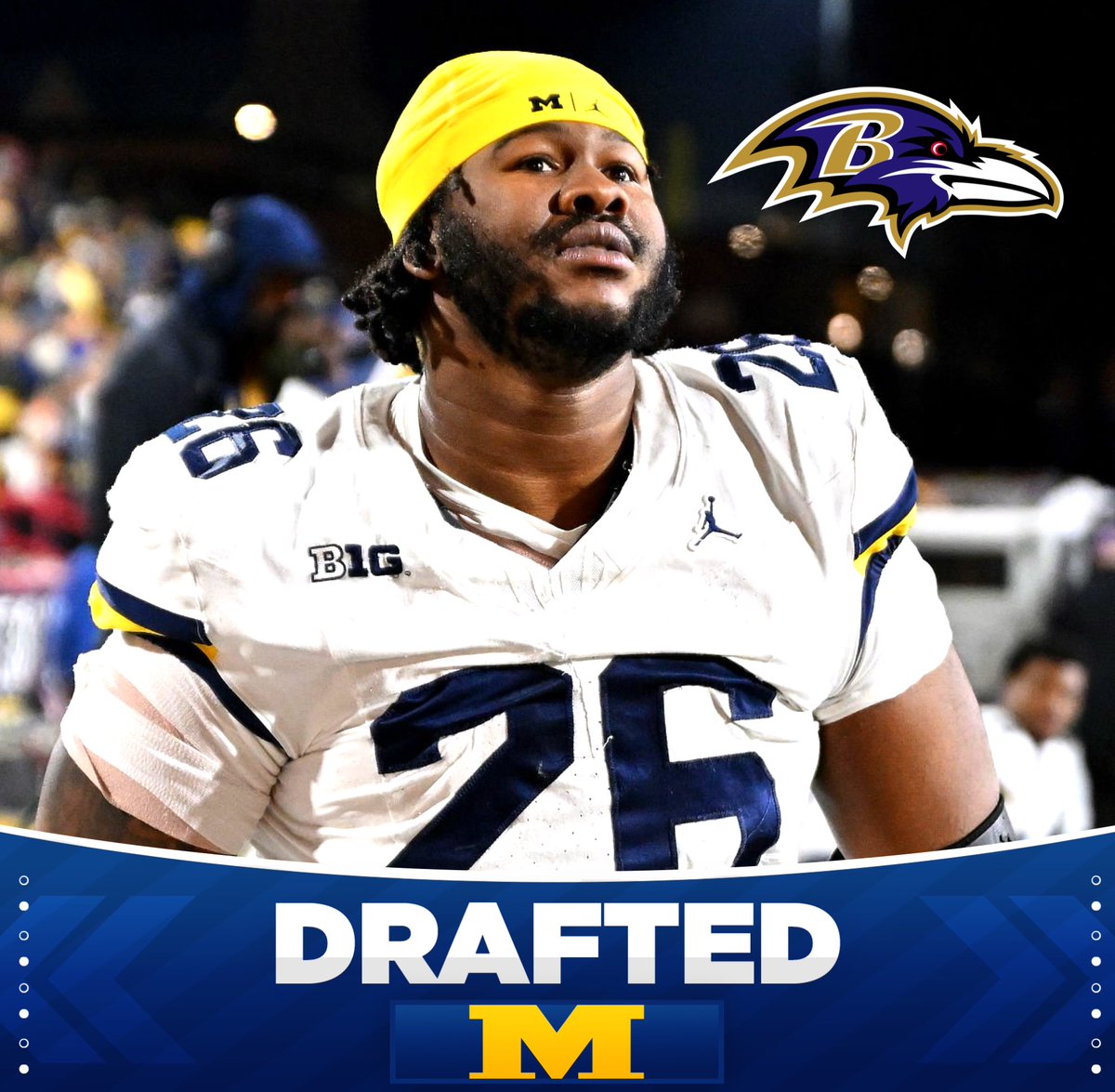 uofmcoverage's tweet image. BREAKING: The Baltimore Ravens have selected Michigan’s Rayshaun Benny with the 250th overall pick in the 2026 NFL Draft #GoBlue