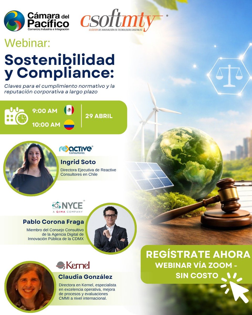 Csoftmty's tweet image. 🌱 ¿Tu empresa está lista para cumplir… y destacar?

Únete al #webinar: Sostenibilidad y Compliance
🗓️ 29 abril
🕙 9:00 a.m. (MÉX)
💻 Gratis | Zoom

Aprende sobre normativas, riesgos y reputación corporativa.
🔗 tinyurl.com/383vfvbc

#Sostenibilidad #Csoftmty @camarapacifico