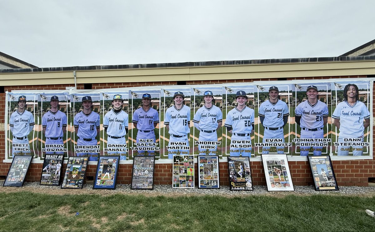 OLGCHSBaseball's tweet photo. Senior Day 2026! 
More photos to follow! 

See below for photos of our 11 Senior team members and their Senior collages! 

Numbers from outfield fence! 

Jerseys hanging up in the dugout!

And…Our traditional playing catch with a family member in the pregame! ❤️ 

☀️⚾️💯💥 https://t.co/SzDOA0CtQ5