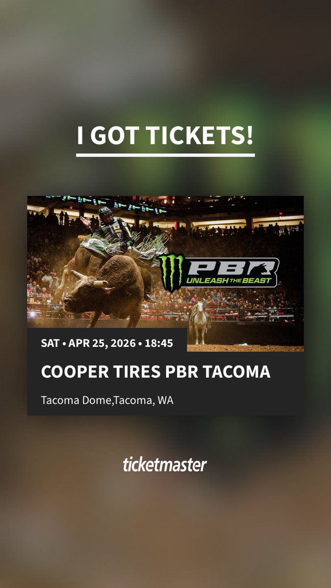 quyentle's tweet photo. I got tickets for Cooper Tires PBR Tacoma  - Tacoma Dome - Sat • Apr 25, 2026 • 18:45. Who's in?
https://t.co/XZW29NMBz6 https://t.co/a3TYfnQQmW