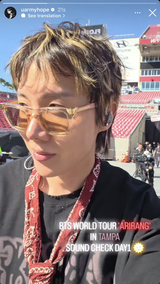 BackTheSoul's tweet image. Atualização do #HOSEOK no story do IG | uarmyhope 

🐿️: BTS WORLD TOUR ‘ARIRANG’ EM TAMPA
SOUNDCHECK DIA 1 🌞

- 🐚