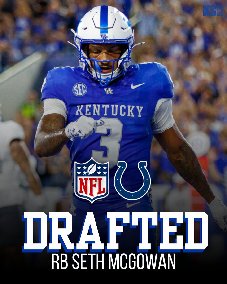 Seth McGowan, come on down! You are the latest Kentucky Wildcat selected in the 2026 NFL Draft!

The standout running back will join Jalen Farmer in Indianapolis as a Colt

He went No. 237 overall in the seventh round

READ: on3.com/teams/kentucky…