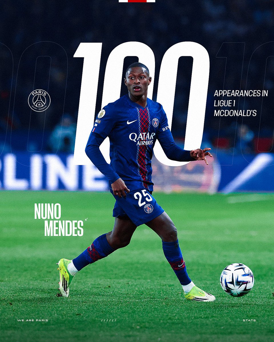 ヌーノ・メンデス、リーグ戦💯試合出場👏✓ #SCOPSG I #Ligue1