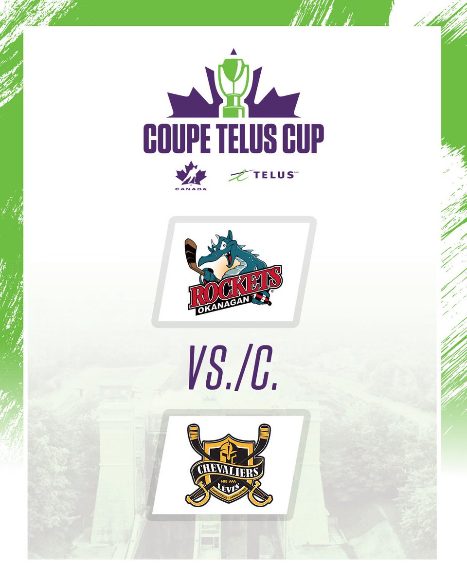 HockeyCanada's tweet photo. 🚀⚔️ @OKRockets_aaa vs. @Chevaliersaaa | Semifinal

🚀⚔️ Rockets de l'Okanagan c. Chevaliers de Lévis | Demi-finale

📺 https://t.co/J6Xg9yIUix
📊 https://t.co/mqAUrti4Wc
📊 https://t.co/dEoLYBfTmQ

#TELUSCup | #CoupeTELUS https://t.co/sivI24o9JQ