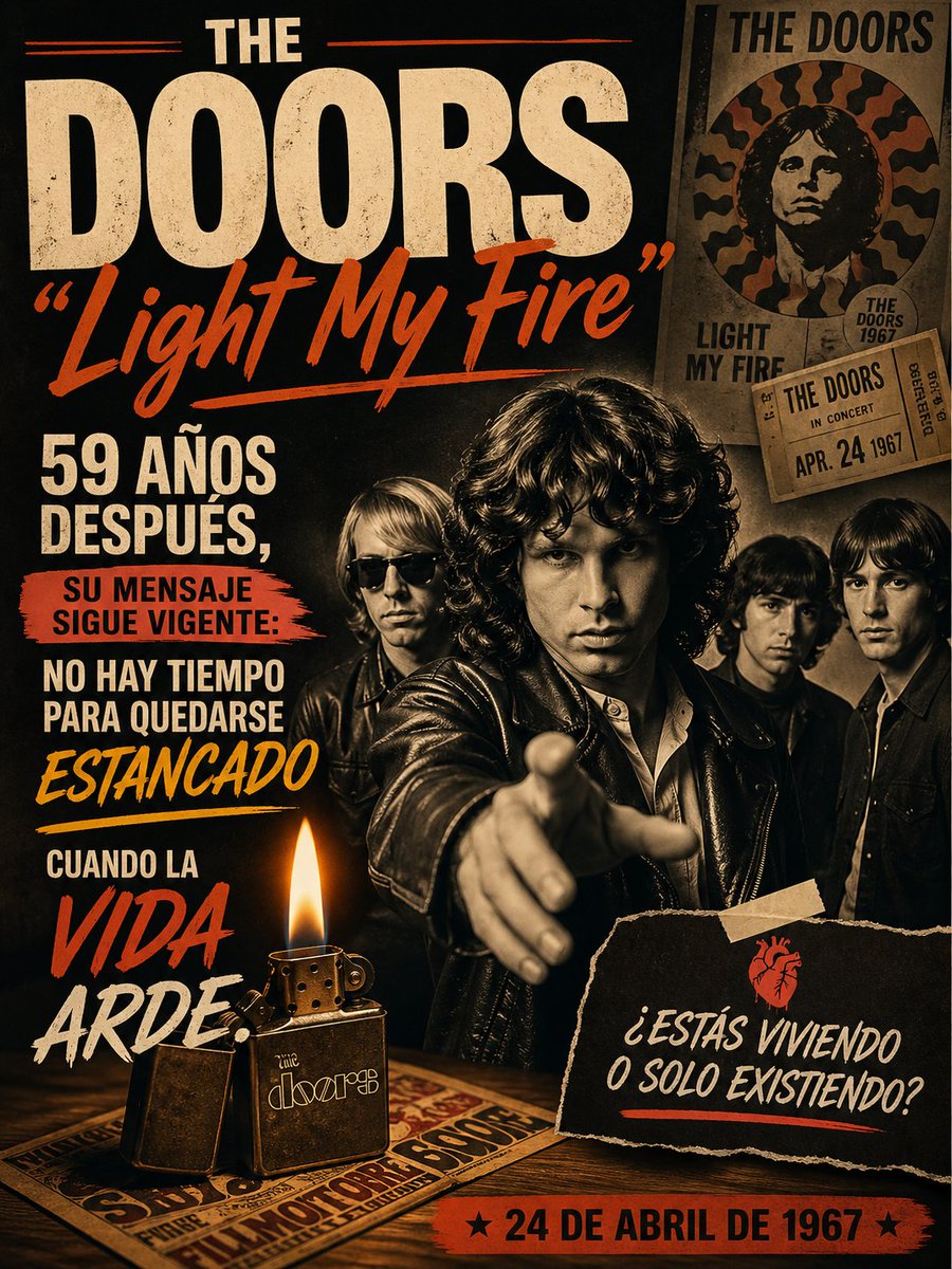 RadioDKdas's tweet image. 🌌💔 The Doors - "Light My Fire": 59 años después, su mensaje sigue vigente: no hay tiempo para quedarse estancado cuando la vida arde. 💔🚀 24 de abril de 1967

#TheDoors #LightMyFire #PsychedelicRock #RadioDKdas #santiago 
 instagram.com/reel/DXkUhqQEf…