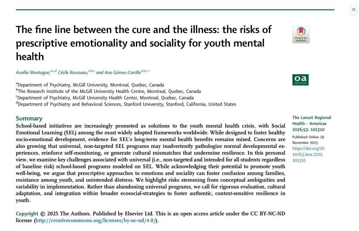 JDHaltigan's tweet image. School-based mental health interventions &amp;amp; SEL that prioritize &amp;amp; hyperfocus on emotions &amp;amp; feelings have been a disaster for young people. They are reverse-CBT. They pathologize normal developmental experiences.