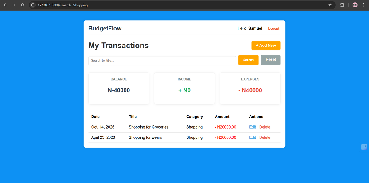 Obinna32_'s tweet image. Building BudgetFlow  📈—a full-stack Personal Finance Tracker!
Built mainly with #Django
✅ Secure User Auth
✅ Full CRUD (Income/Expenses)
✅ Real-time Balance Dashboard
✅ Search &amp;amp; Filter features
 🚀✨
#WebDev #Coding