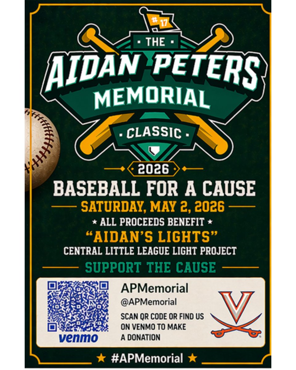 The Aidan Peters Memorial Classic is here.
 
Join us Saturday, May 2, 2026 for a full day of baseball and community at the Dish.
 
10:00 AM CHS vs. Monticello
1:00 PM Miller vs. STAB

All proceeds benefit "Aidan’s Lights" supporting the Central Little League Light Project.