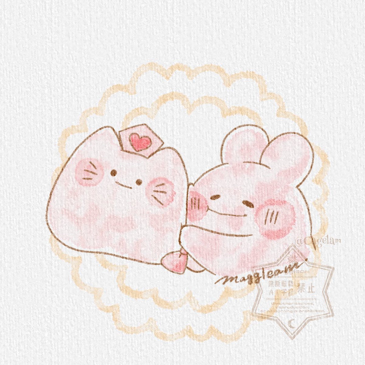 おはようございます️☀️︎
日曜日!!

『今日は 自分を いたわる 日』
 
《ぷにょん＆ファーファー》
 #本日のぷにょん 
 #イラスト  #ゆるいイラスト