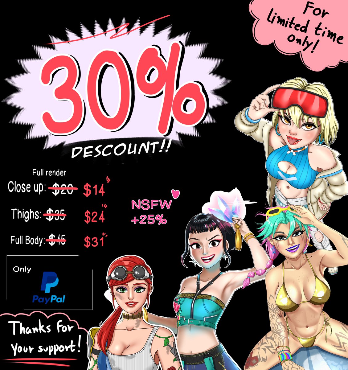 Stomper_Flex's tweet photo. Commissions are Open and now at an 30% discount for a limited time. Until may 15th!🔥 
For more details, DM me. 
Thanks for your help and support🥺🫶 https://t.co/jBfcwDm77Y