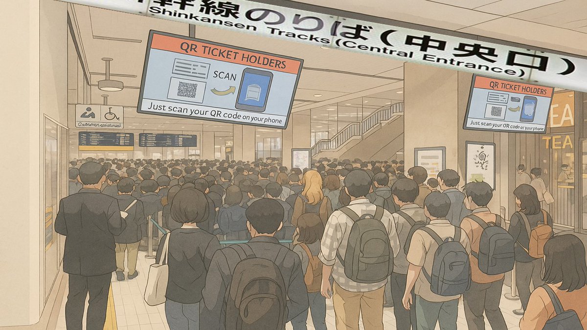【京都駅からお知らせ】
ＧＷ期間中は新幹線改札口やコンコース内、ホーム上が大変混雑いたします。ご利用の際はお時間に余裕を持ってお越しください。京都駅員一同安心・安全なご案内に努めてまいります。皆さまのご理解とご協力をお願いいたします。#京都駅　#新幹線　#ＧＷ　イラストはイメージです
