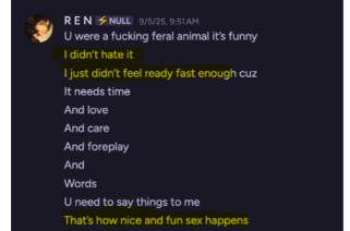 Ivory2131's tweet photo. @jace_maes @NickElements @raxyelreyrata19 Like, In messages like this, Ren is not saying that she did not want sex. She is saying that she would've been more invested had zeal let her get ready beforehand. He went too fast, and it made it more difficult for them to enjoy it together. https://t.co/2SwxFW14Km