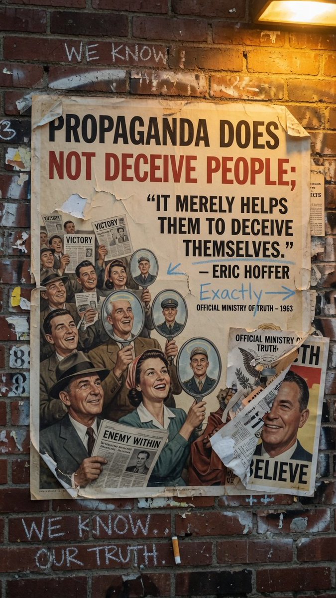 InterstellarG0's tweet image. Eric Hoffer:

“Propaganda does not deceive people; it merely helps them to deceive themselves.”

Aggregate your sources, analyze it and come up with your own conclusion. I repost x1000 to help you get there. 

Gn. #aiart #IranWar‌ #iti #peace 🔎