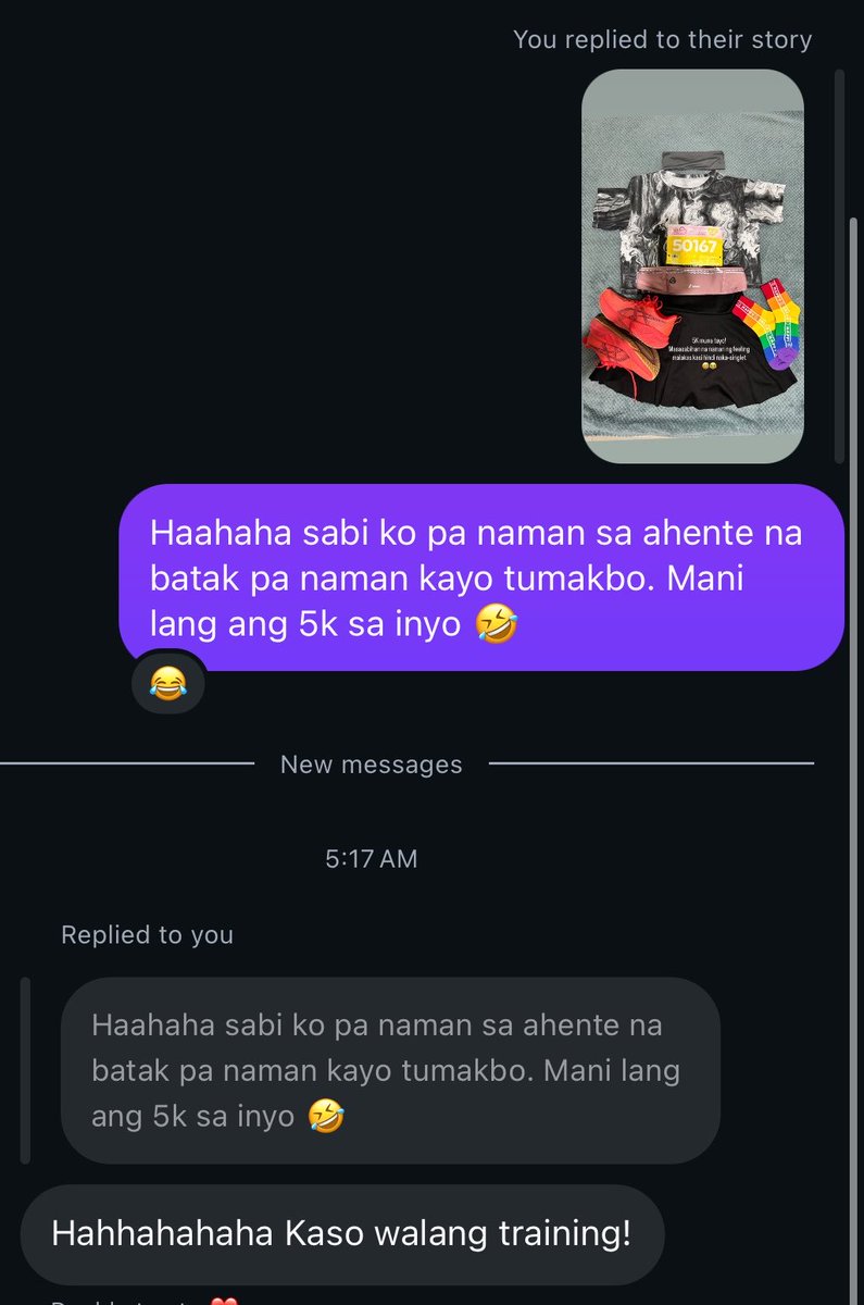 I was supposed to run today. I got invited by a brand. Kaso di ko na tinuloy. Came home from a party kaninang 2am. Tapos yung gun start is 5:30am. Masakit na nga katawan ko, dadagdagan ko pa?! 🤣 

Pero mas malakas trip ng staff namin, tumakbo pa nga (attended the party w/ me) 🤣