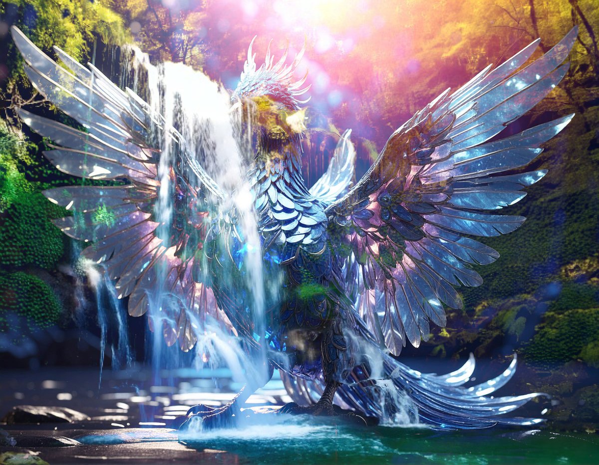 sanrotasu0216's tweet image. A phoenix taking a bath　Một con phượng hoàng đang tắm　#AI #PS #Adobe