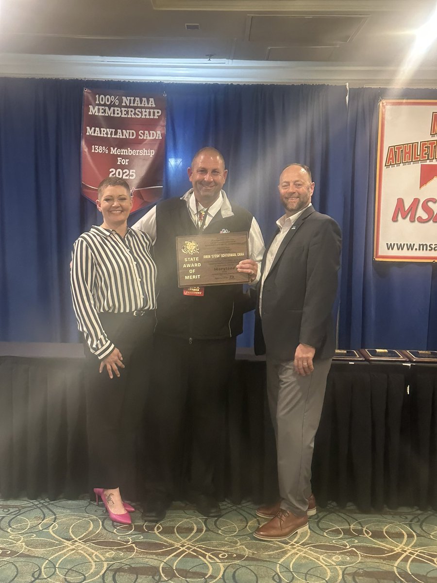 MDSADA's tweet photo. Congratulations to Stosh Schtierman, CMAA and our current MSADA president for earning the @NIAAA9100 state award of merit. Thank you to @Daktronics and a special shout to @ADMoranCMAA for helping to present the award this year! https://t.co/Aphp993qnP