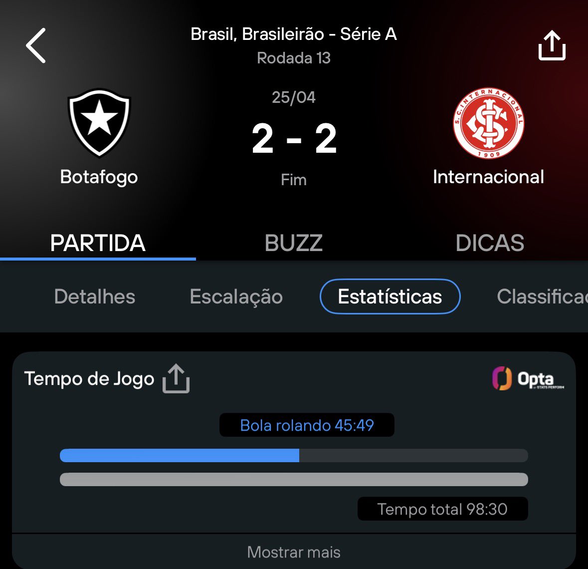 46 minutos de bola rolando…