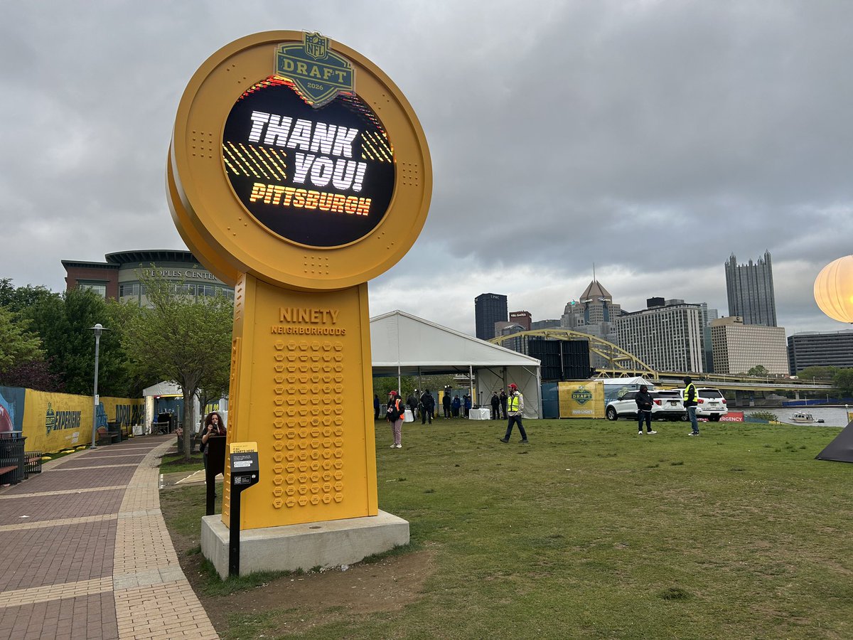 The 2026 NFL Draft in Pittsburgh has come to a close.

The countdown clock’s new display:

“Thank you! Pittsburgh”

<a href="/KDKA/">KDKA</a>