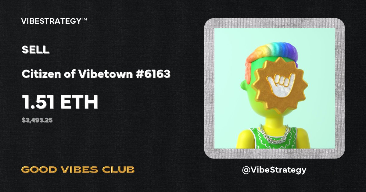 vibestrategy's tweet photo. VibeStrategy™ has sold Citizen of Vibetown #6163 for 1.51 ETH.

#VibeStrategy now holds 212 NFTs.

Progress to next purchase: 26.8%

$VIBESTR:
📊 MCap/FDV: $1.9M
👥 1,093 holders
🔥 27.0% burned

URL: https://t.co/65nEmT482I https://t.co/LI3ElP7CQY