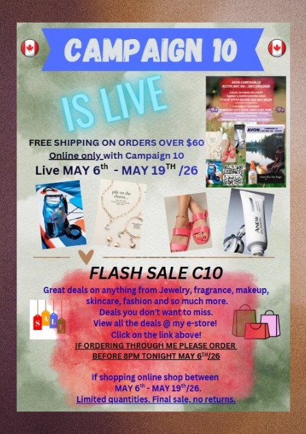 IsabelleBertr20's tweet photo. 🌟AVON CAMPAIGN 10 LIVE⭐
*LIVE MAY 6th - MAY 19th/26 W/me or online
*Awesome deals! BUT ONLINE ONLY!
Till supplies last! Final Sale! No Returns!
#barrie #AvonCanada #bugguard #avonsummeressentials #summervibes #anewclinicalserum #summerfashion #avnwithisabelle https://t.co/1FGVh4gr6l