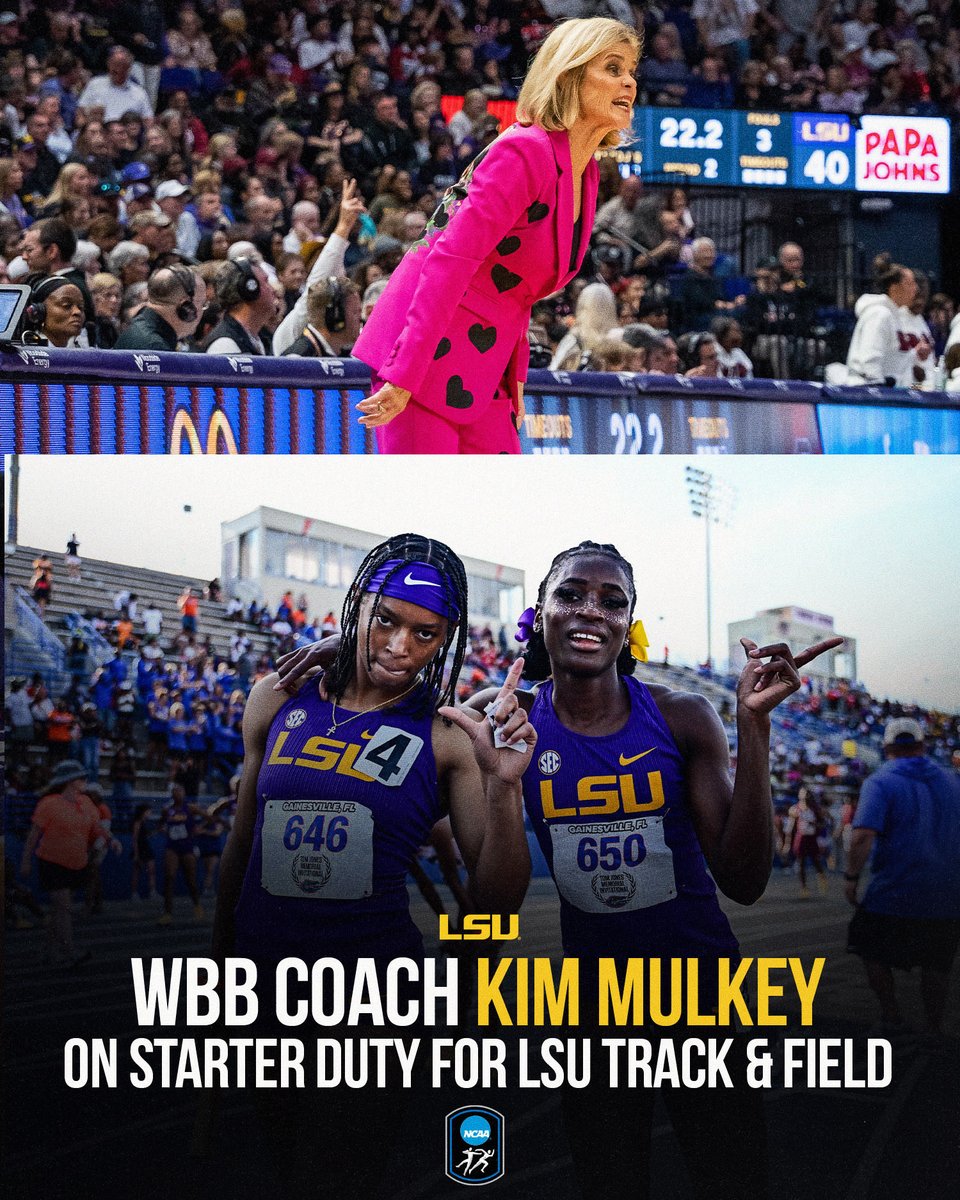 NCAATrackField's tweet image. @LSUwbkb Coach Kim Mulkey firing it up 👀🏃‍♀️⛹️‍♀️

#NCAATF x @LSUTrackField