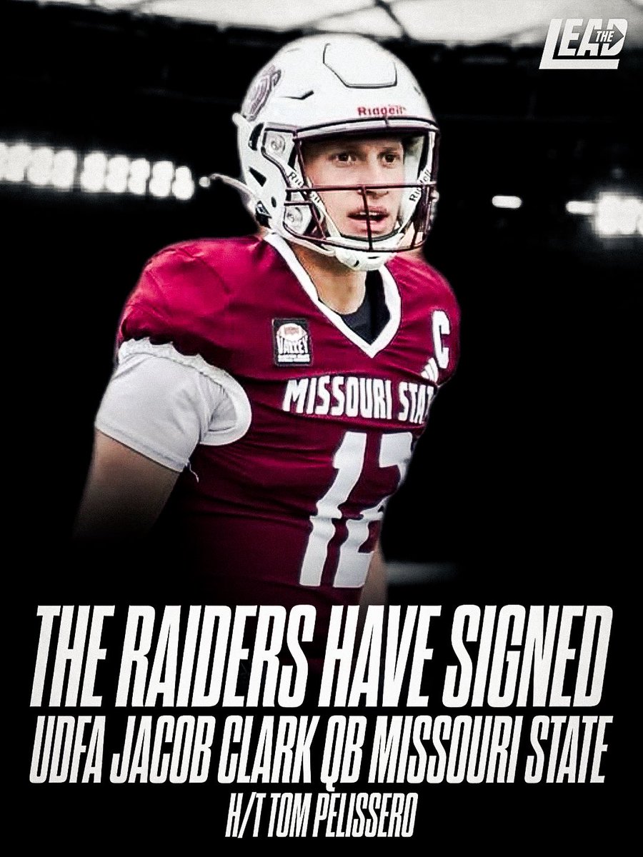 RaidersLead's tweet photo. The #Raiders are signing Jacob Clark QB Missouri State  

The #Raiders add another guy to the QB room, thats 4 QBs now https://t.co/xus3OwMGaG