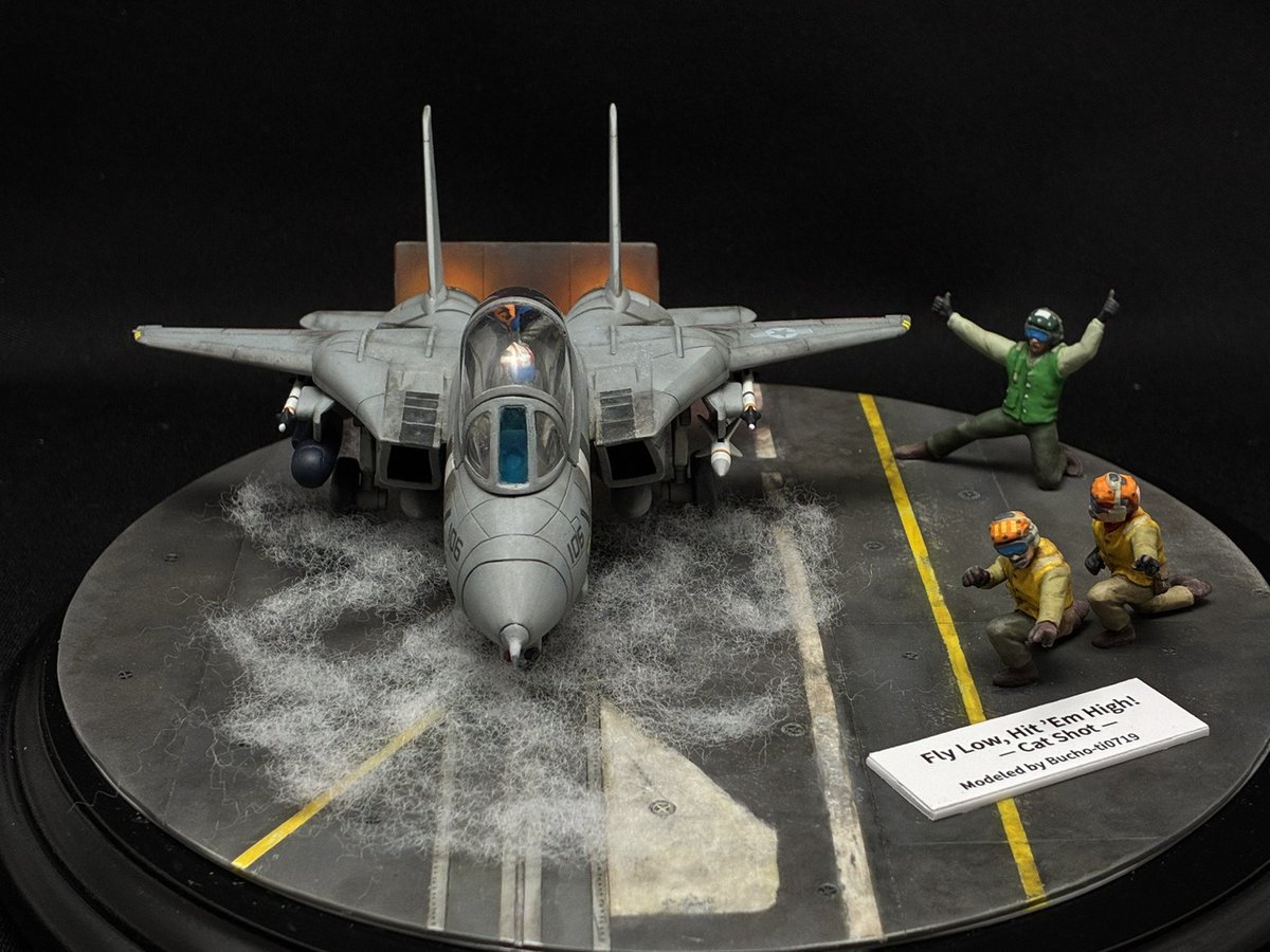 「FREEDOM F-14をつくる 完成」
静岡ホビーショーへの準備の時間も限られているので、ここで完成とします。
タイトルは、
Fly Low, Hit ’Em High!
— Cat Shot —