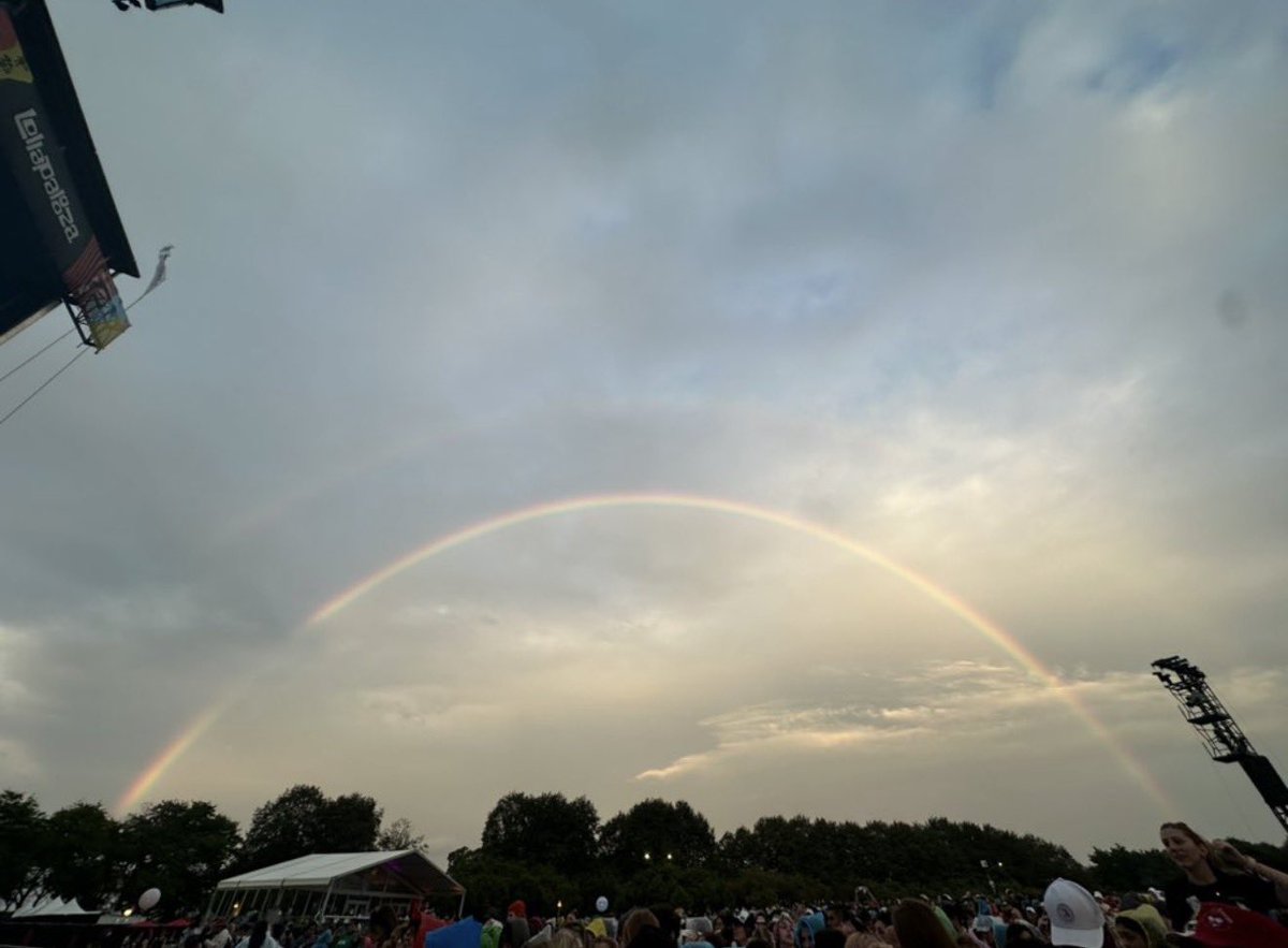 BEOMKA1's tweet photo. adding how when they headlined lollapalooza it rained all day and then right before they took the stage it stopped and there was a double rainbow https://t.co/EIf9bE7Kah
