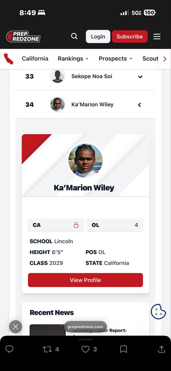 5starWiley's tweet photo. Blessed to be ranked the number 34th player in California and the 4th overall Offensive Lineman @THEHIVEFB @M9ThaCoach https://t.co/obuxhfTZIU